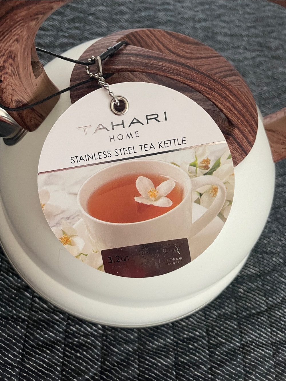Tahari Home Stainless Steel Tea Kettle with Wood-Tone Handle - Picture 2 of 6